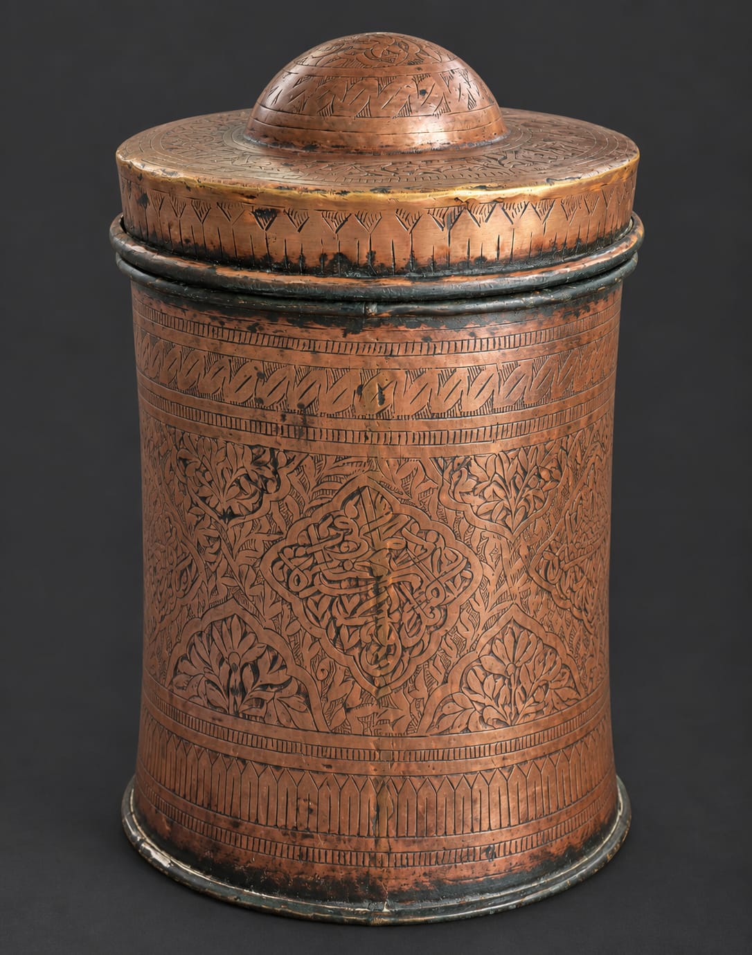 Rare Ottoman hand embossed Brass Container with Lid